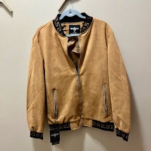 NWT V.I.P. Collection Brown Faux Suede Bomber Jacket Men’s Size Medium